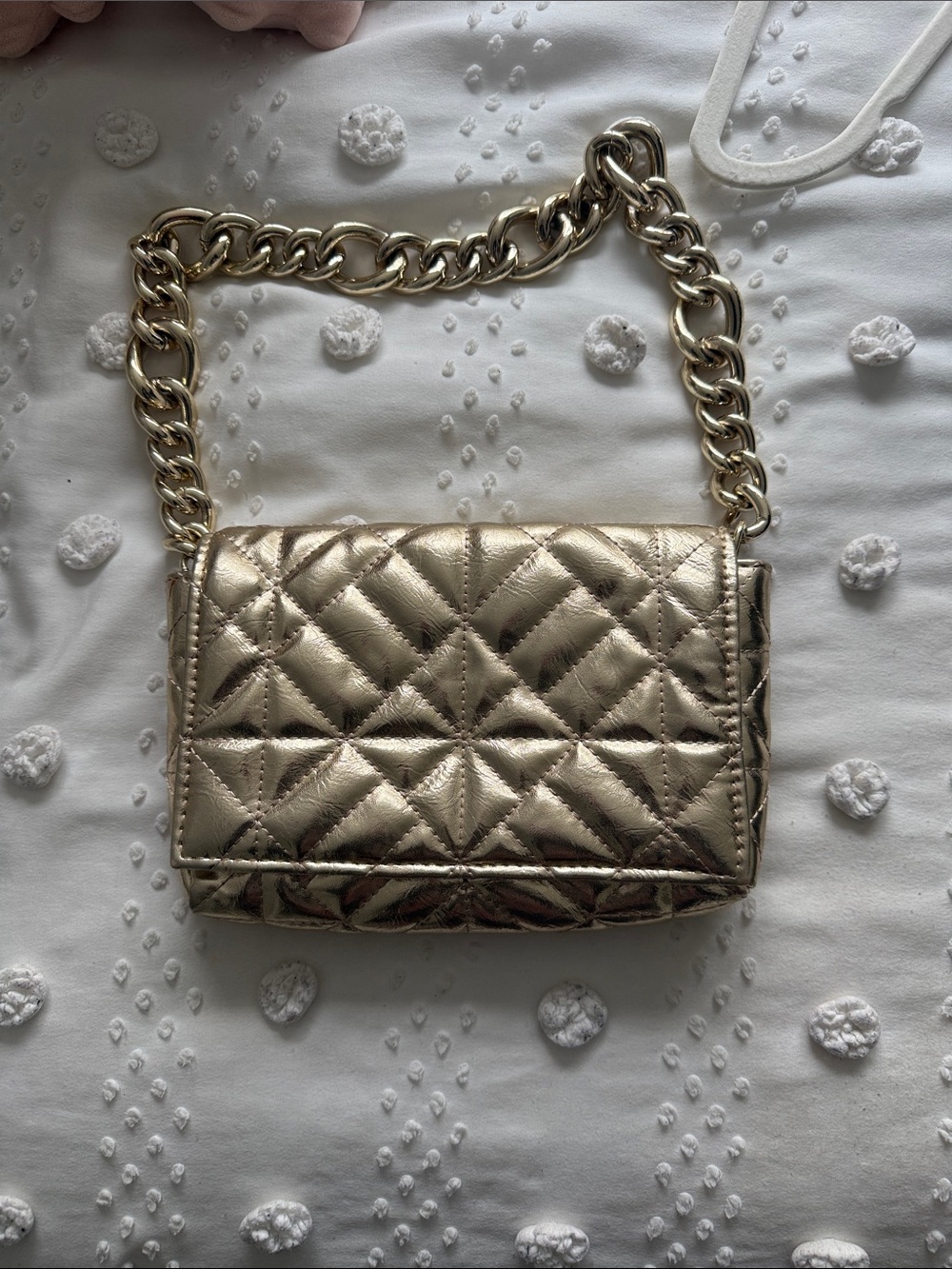 Zara Quilted Metallic Gold Shoulder Bag with Chain Strap